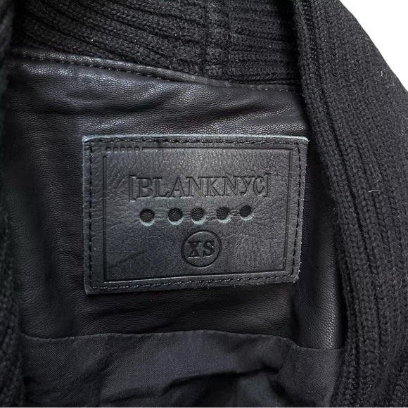 Blank NYC Faux Leather Draped Knit Open Front Zip Moto Jacket Black Size XS - Picture 6 of 8